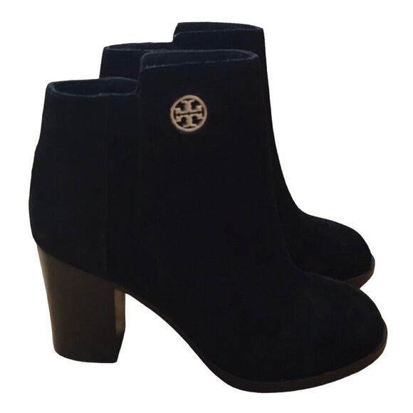 Tory Burch Junction Boots •9.5• Black Nubuck Leather Suede Ankle Bootie Heels - Picture 3 of 12